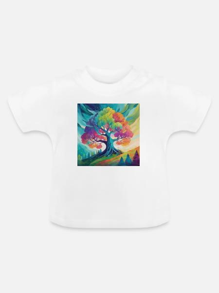 Regenbogenbaum der Kreativität - Baby Bio-T-Shirt mit Rundhals - Weiß
