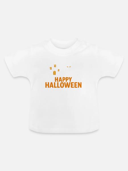 Halloween Katze und Spukhaus Design - Baby Bio-T-Shirt mit Rundhals - Weiß
