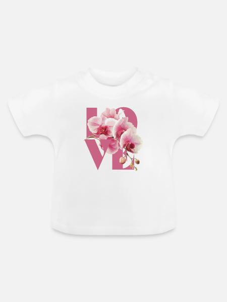 Elegantes Orchideen-Blumendesign - Baby Bio-T-Shirt mit Rundhals - Weiß
