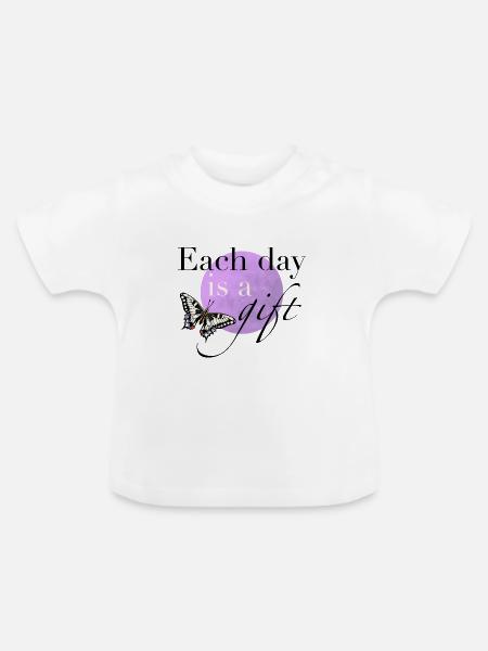 Each_day_is_a_gift - Baby Bio-T-Shirt mit Rundhals - Weiß