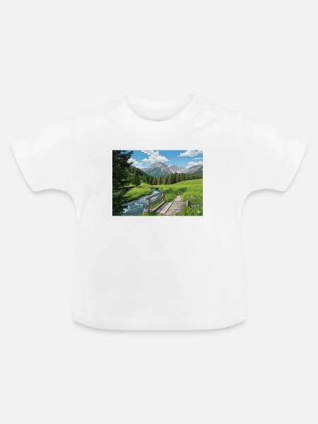 Alpine Flussweg Panorama - Baby Bio-T-Shirt mit Rundhals - Weiß
