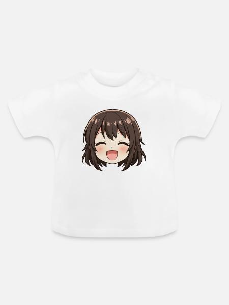 Chibi Gesicht Braunes Lächeln - Baby Bio-T-Shirt mit Rundhals - Weiß