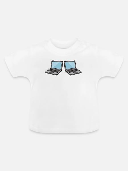 Doppel-Laptops Kollaboration - Baby Bio-T-Shirt mit Rundhals - Weiß
