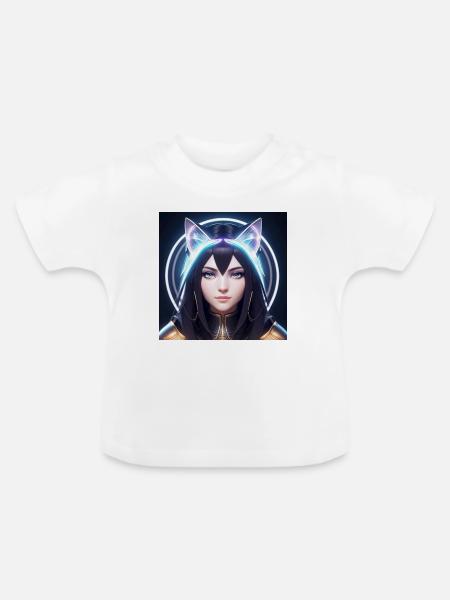 Mystische Neonkatzen-Heldin - Baby Bio-T-Shirt mit Rundhals - Weiß