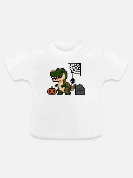 Pixel Art Dinosaurier für Halloween! 🎃🦖 - Baby Bio-T-Shirt mit Rundhals - Weiß