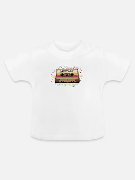 Retro Mixtape NeonNotes - Baby Bio-T-Shirt mit Rundhals - Weiß