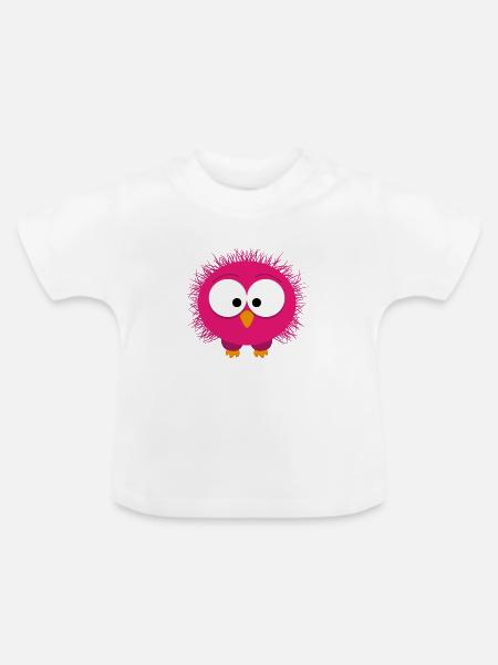 Flauschiges Pinkes Vogelchen Portrait - Baby Bio-T-Shirt mit Rundhals - Weiß
