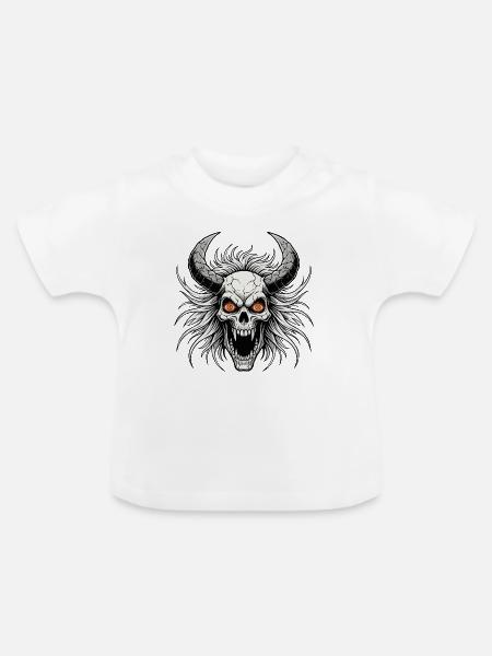 Teufelsschädel mit Hörnern - Baby Bio-T-Shirt mit Rundhals - Weiß