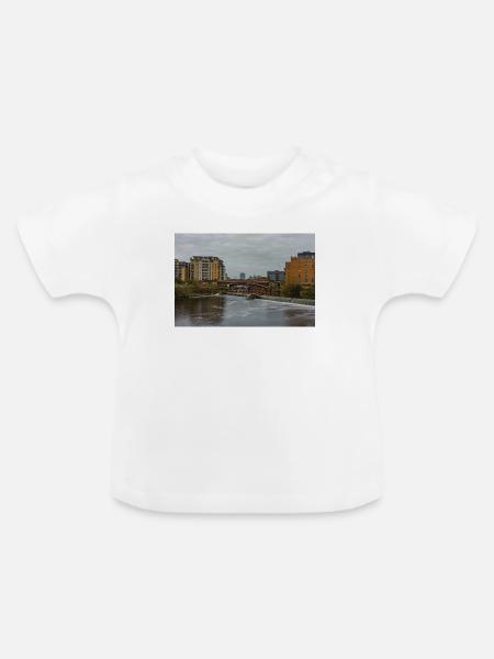 Urbane Flussszene mit Brücke - Baby Bio-T-Shirt mit Rundhals - Weiß