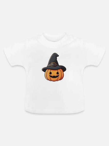 Kürbis und Hexenhut - Baby Bio-T-Shirt mit Rundhals - Weiß