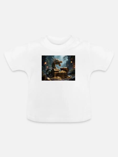 Drachenschatz im Feuerdrache - Baby Bio-T-Shirt mit Rundhals - Weiß