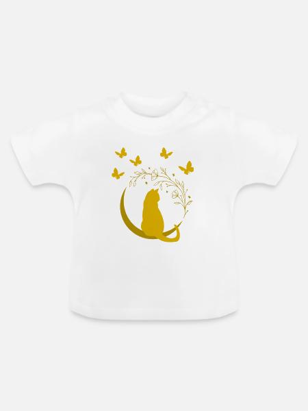 Goldene Mondkatze mit Blütenranke - Baby Bio-T-Shirt mit Rundhals - Weiß