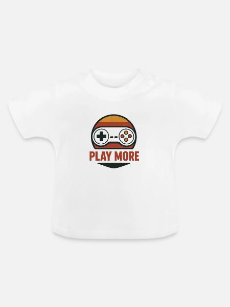 Retro Controller Motiv Play More - Baby Bio-T-Shirt mit Rundhals - Weiß