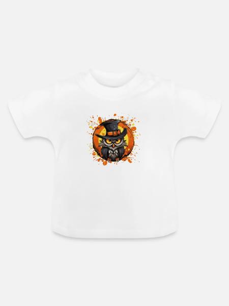 Eulenhut Halloween Splatter - Baby Bio-T-Shirt mit Rundhals - Weiß