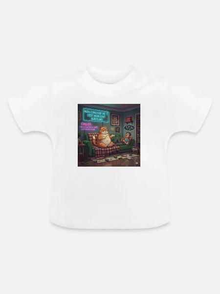Chill Katze Auf Neon Plaid - Baby Bio-T-Shirt mit Rundhals - Weiß