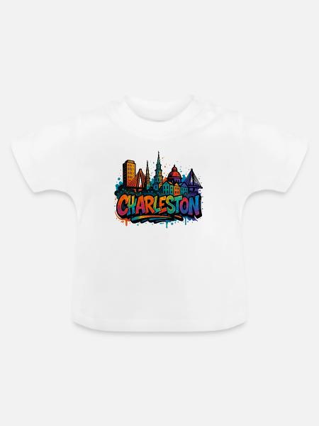 Charleston Skyline Graffiti - Baby Bio-T-Shirt mit Rundhals - Weiß