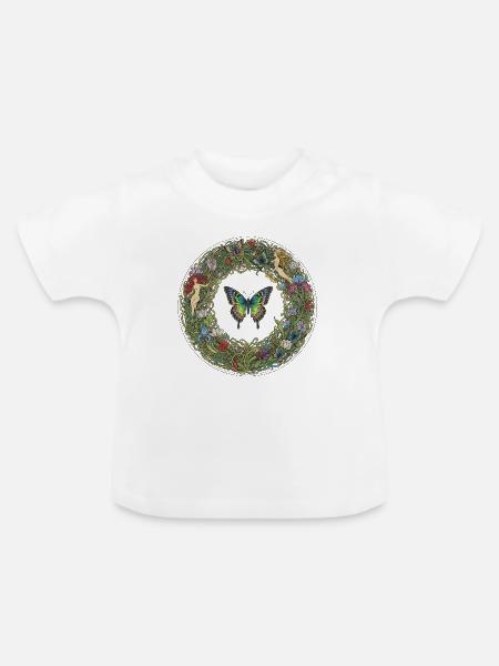 Blumenkreis Schmetterling Traumbild - Baby Bio-T-Shirt mit Rundhals - Weiß