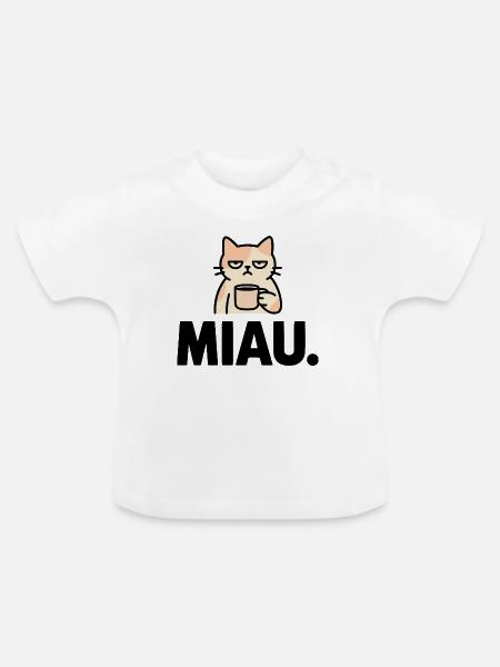 Miau Morgenmuffel - Baby Bio-T-Shirt mit Rundhals - Weiß