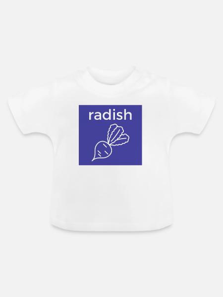 Radieschen Linienstil auf Blau - Baby Bio-T-Shirt mit Rundhals - Weiß