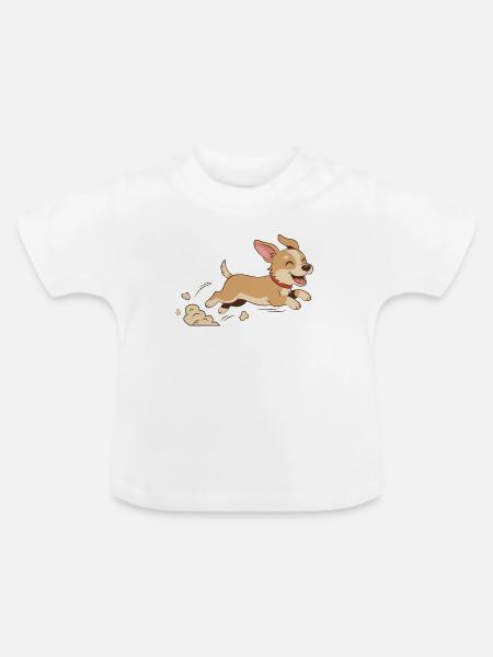 Lauffreudiger Welpenlauf - Baby Bio-T-Shirt mit Rundhals - Weiß