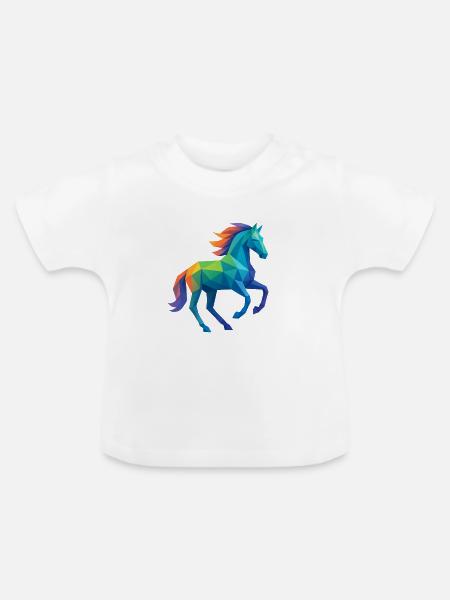 Buntes Low-Poly Pferd - Reiten - Baby Bio-T-Shirt mit Rundhals - Weiß