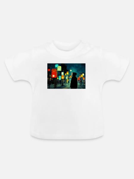 Nachtlampenpfad im Neonlicht Ampelmännchen - Baby Bio-T-Shirt mit Rundhals - Weiß