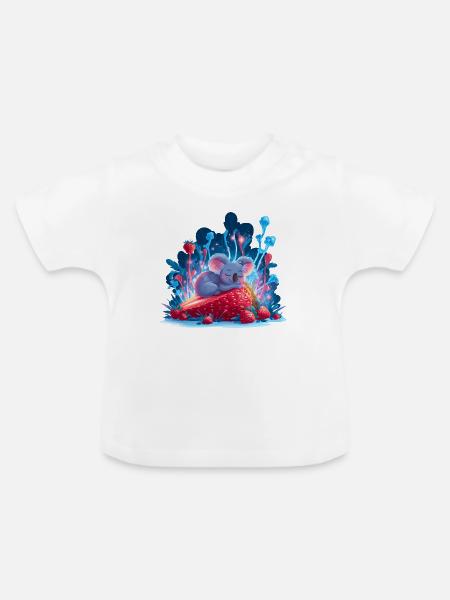 Schlafender Koala auf Erdbeere Neonwald - Baby Bio-T-Shirt mit Rundhals - Weiß