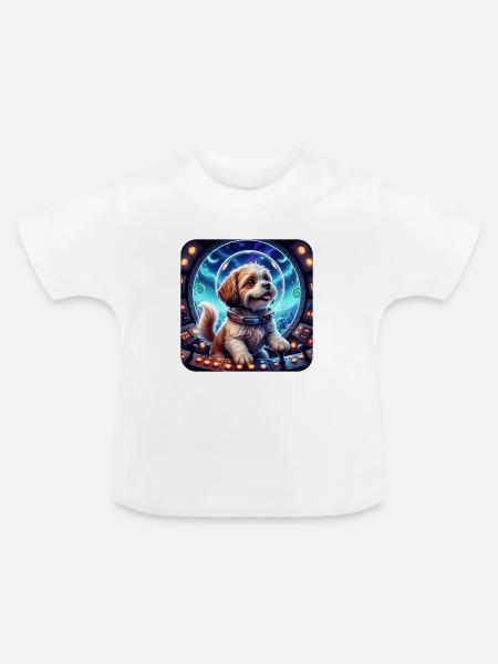 Kosmischer Welpe in der Raumkapsel - Baby Bio-T-Shirt mit Rundhals - Weiß