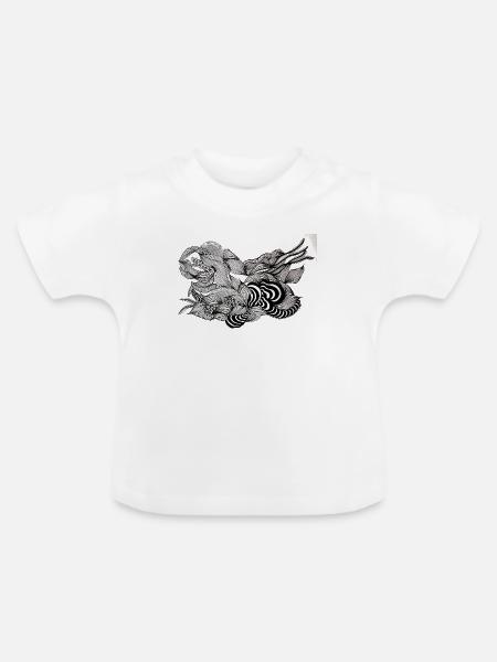 Schwarzweiß Fluss Blütenmuster - Baby Bio-T-Shirt mit Rundhals - Weiß