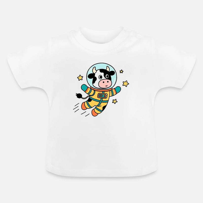Vache Astronaute dans l'espace - T-shirt bio col rond Bébé - blanc