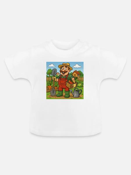 Bauer mit Erntekorb - Baby Bio-T-Shirt mit Rundhals - Weiß