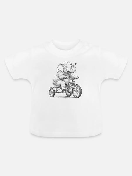 Elefant auf einem Dreirad - Baby Bio-T-Shirt mit Rundhals - Weiß