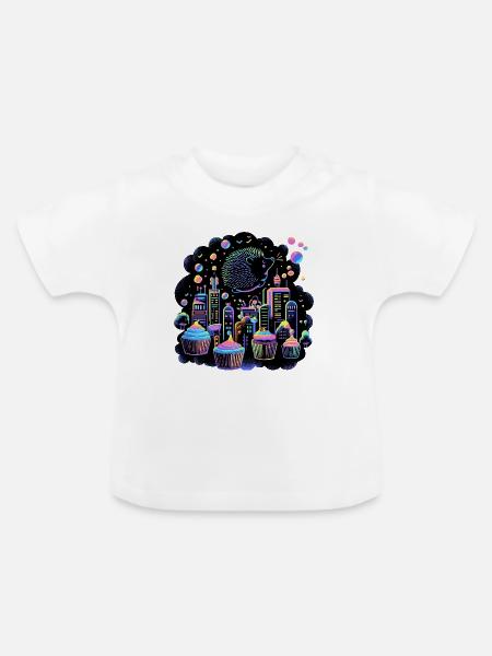 Neon Cupcake Stadt Igel - Baby Bio-T-Shirt mit Rundhals - Weiß