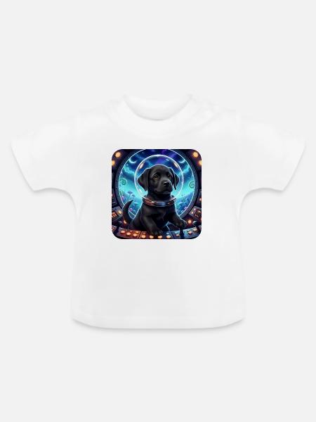 Kosmischer Welpe im Space Cockpit - Baby Bio-T-Shirt mit Rundhals - Weiß
