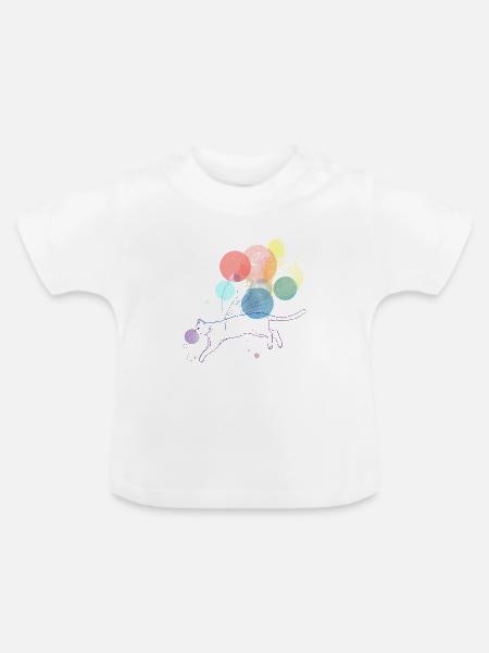 Bunte Katze mit schwebenden Ballons Illustration - Baby Bio-T-Shirt mit Rundhals - Weiß