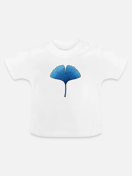 Ginkgo Blau Blattsilhouette - Baby Bio-T-Shirt mit Rundhals - Weiß