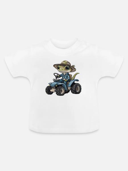 Echse Traktor Farmer - Baby Bio-T-Shirt mit Rundhals - Weiß