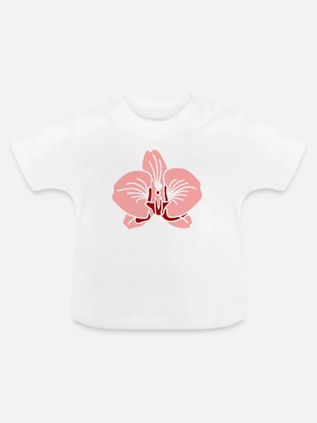 Pinke Orchidee Linienkunst - Baby Bio-T-Shirt mit Rundhals - Weiß
