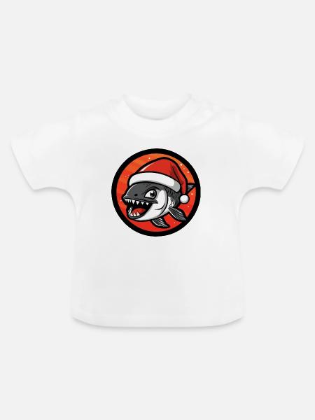 Piranha Weihnachten Comic - Baby Bio-T-Shirt mit Rundhals - Weiß