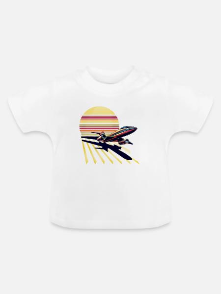 Retro Sonnenuntergang Jetflug - Baby Bio-T-Shirt mit Rundhals - Weiß