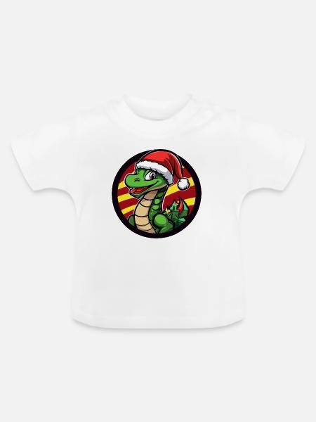 Dino Santa im Weihnachtskreis - Baby Bio-T-Shirt mit Rundhals - Weiß