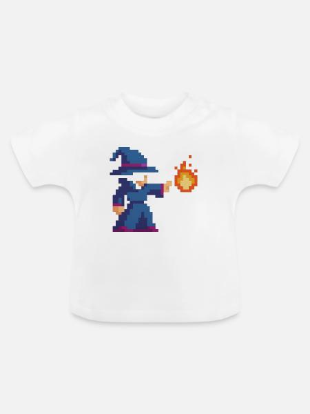 Pixel Wizard und Feuer - Baby Bio-T-Shirt mit Rundhals - Weiß