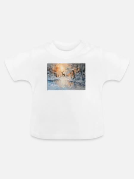 Majestätische Hirsche im Winterwald  - Baby Bio-T-Shirt mit Rundhals - Weiß