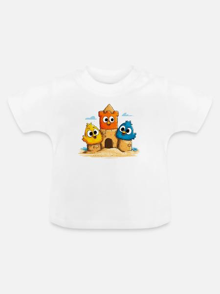 Sandcastle Trio bunt - Baby Bio-T-Shirt mit Rundhals - Weiß