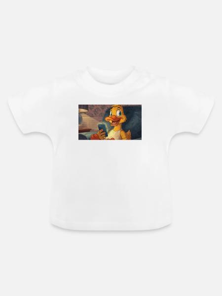 Ente am Smartphone - Baby Bio-T-Shirt mit Rundhals - Weiß