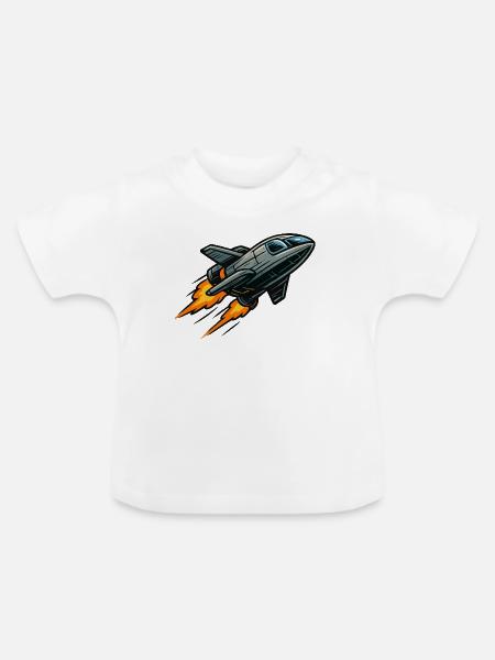 Cartoon Jet mit Flammenpropulsion - Baby Bio-T-Shirt mit Rundhals - Weiß