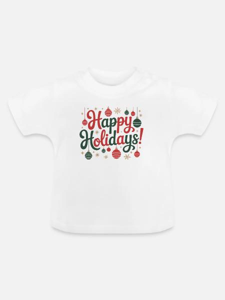 Happy Holidays Ornament-Skript - Baby Bio-T-Shirt mit Rundhals - Weiß