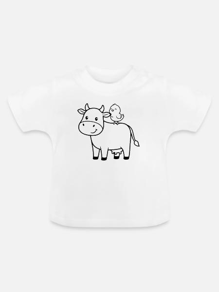 Süße Kuh mit Vogel Freundschaft - Baby Bio-T-Shirt mit Rundhals - Weiß