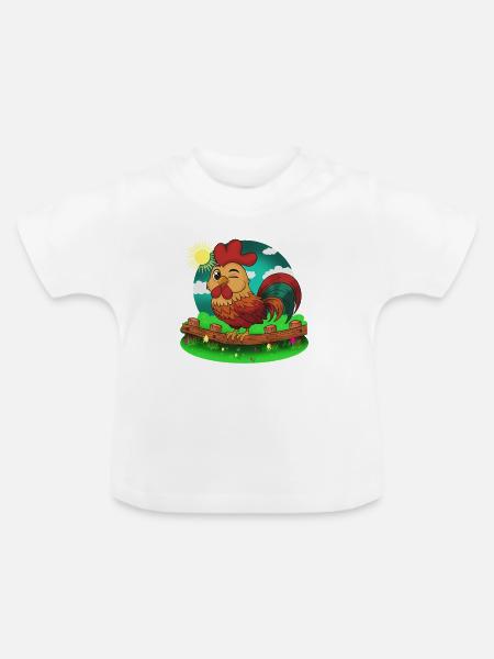 Bauernhof Hahn im Sonnenschein - Baby Bio-T-Shirt mit Rundhals - Weiß