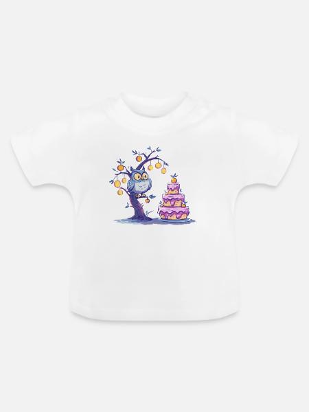Nacht Eulenbaum Kuchen - Baby Bio-T-Shirt mit Rundhals - Weiß